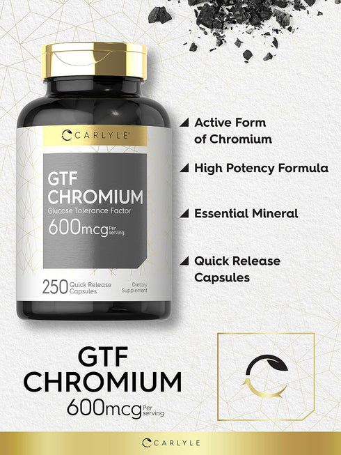 Carlyle GTF Chromium 600 mcg | 250 Non-GMO Capsules | Gluten Free Supplement
