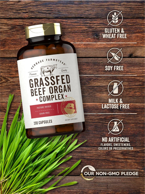 Carlyle Grass Fed Beef Organ Complex | 200 Capsules | Pasture Raised, Grain Free Supplement with Desiccated Liver,