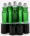 Vivaplex 10 ml Green Glass Roll-on Bottles with Stainless Steel Roller Balls - .5 ml Dropper Included