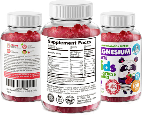 DR. MORITZ Sugar-Free Calm Magnesium Gummies for Kids and Adults - Magnesium Citrate Gummies (60 Count, Raspberry)