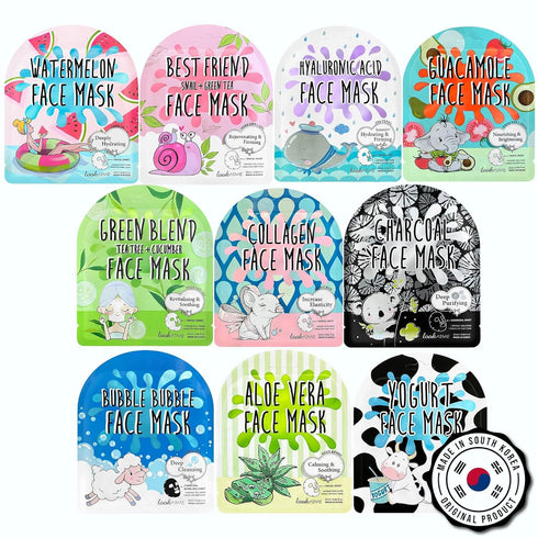 NATURAL Korean Sheet Mask (10 pcs set) made with Premium Tencel, Hydrating Face Masks for Women, Teen, Girls, Mens,