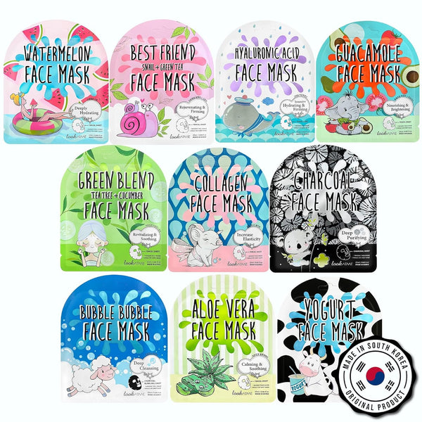 NATURAL Korean Sheet Mask (10 pcs set) made with Premium Tencel, Hydrating Face Masks for Women, Teen, Girls, Mens,