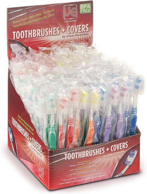 Urban Essentials Bulk Toothbrush Package with Covers, Premium Quality Individually Wrapped Colorful Toothbrush Pack,