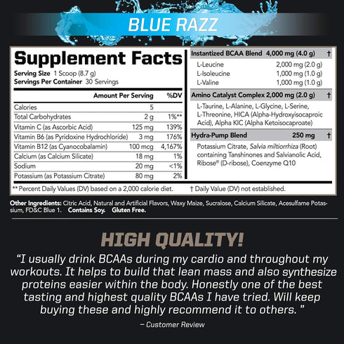 PMD Sports BCAA Stim-Free Amino Acids, Better Workout Performance, Blue Razz, 30 Servings
