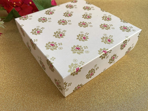 Desi Favors Floral Printed Sweet Boxes for Indian Sweets, Cookies, Mithai, Gift Boxes with Lids, 2.95x5.51 Inch (Pack