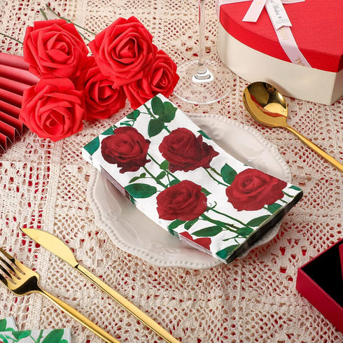 Zonon 50 2 Pcs Red Rose Paper Guest Towels Floral Guest Napkin Ply Disposable Paper Hand Towels Bathroom Decorative