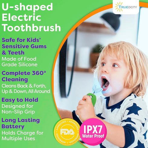 Kids Toothbrushes U Shape - Automatic Toothbrush for Toddlers, Rechargeable Electric Brush Age 2+ (Dinosaur)