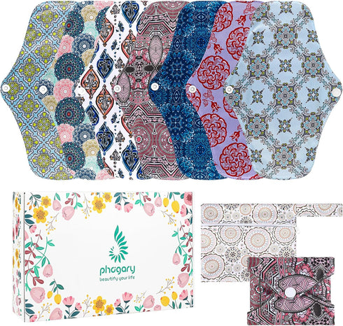 PHOGARY Reusable Menstrual Pads for Heavy Flow with Wet Bag, 7 Pieces Sanitary
