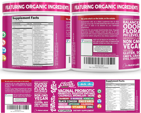 Horsetail 90 Clean Nutra Vaginal Probiotics for Women + Prebiotics Digestive Enzymes Bromelain Cranberry D Mannose