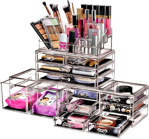 Sorbus Large Makeup Organizer, Clear Stackable Jewelry & Makeup Organizer for Vanity, 12 Drawers