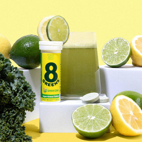 8Greens Daily Greens Effervescent Tablets - Superfood Booster, Energy & Immune Support, Lemon Lime, Pack of 1
