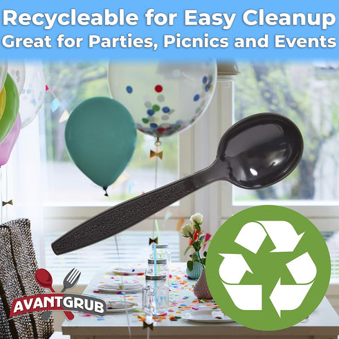 Extra Sturdy Pro-Grade Plastic Soup Spoons 50 CT, Heavy Duty Recyclable Utensils for Soups, Stews, Chili, Gumbo
