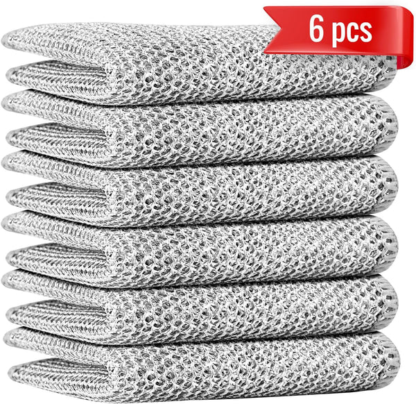 6pcs Double Layer Multifunctional Non-Scratch Wire Dishcloth, Multipurpose Cleaning Cloths for Sinks, Pots, Pans