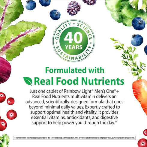 Rainbow Light Mens One Multivitamin, Daily High-Potency Immune Support, Vegetarian, 60 Count