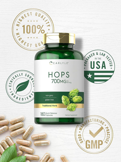 Carlyle Hops Supplement 700mg, 180 Capsules, Non-GMO & Gluten Free, Traditional Herb