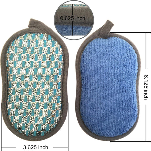 Pack of 6 Blue Multi-Purpose Scrub Sponges, Non-Scratch Double-Side Microfiber Sponge for Effortless Kitchen Cleaning