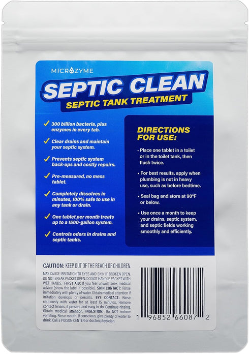 SEPTIC CLEAN | Septic Tank Cleaner Treatment Tablets with Bacteria | 6-month Supply of Water Soluble Tablets for a Healthy Septic System