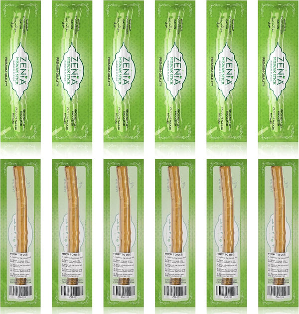 Zenia Sewak Natural Miswak Toothbrush - Vacuum Sealed Traditional Peelu Stick for Healthy Gums (Pack of 12)
