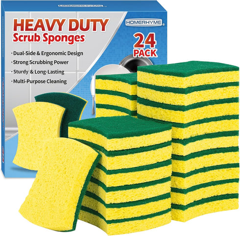 Heavy Duty Sponges, 24 Pack Scrub Sponge, Eco Cellulose Kitchen Sponge for Washing Dishes and Household Cleaning