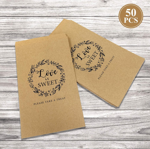 FRIDAY NIGHT 50Pcs Wedding Favors Candy Buffet Bags, Brown Kraft Paper Favor Bags for Snacks or Cookie Buffets