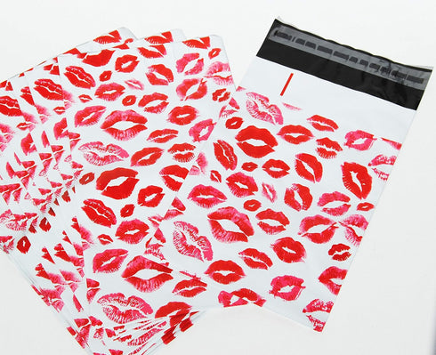 Lips Poly Mailers Red Kiss for Makeup Lip Gloss Lipstick Self Sealing Envelope, Pack of 25, 10 x 6.75 inches