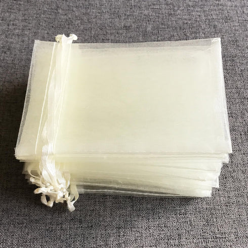 ATCG 100pcs 3x4 Inches Drawstring Organza Pouches, Ivory, Wedding Party Jewelry Favor Bags.