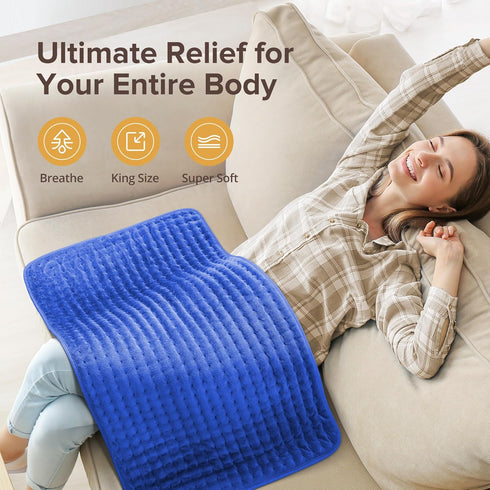 Heating Pad for Back Pain Relief, XXXL Electric Heating Pad 33'' x 17'' for Neck & Shoulder Cramps, 6 InstaHeat Settings