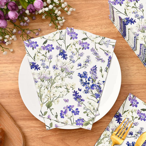Homlouue 100PCS 3 Purple Lavender Floral Napkins, Ply Disposable Hand Towels for Bathroom, Floral Paper Napkins