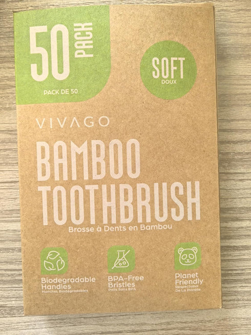 Biodegradable Bamboo Toothbrushes Bulk Soft Bristles (50 Pack) - Eco-Friendly, Compostable Natural Wooden Toothbrush