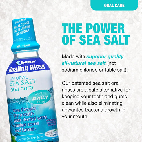 H2Ocean Healing Rinse, Natural Sea Salt Mouth Rinse for Oral Care, Alcohol-Free, Arctic Ocean Mint