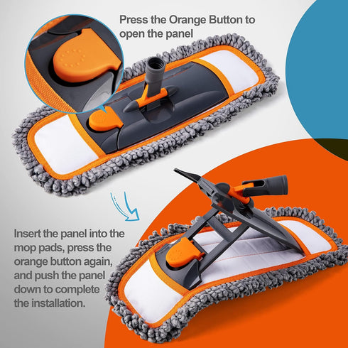 Mops for Floor Cleaning, 3 Washable Mop Pads, Extendable 55” Long Handle, Multifunction Dust Mop for Hardwood, Tile