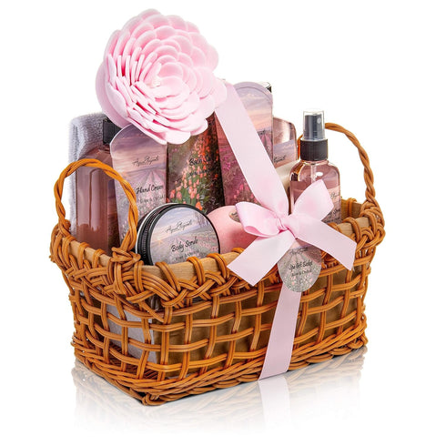 Spa Baskets for Women - Luxury Bath Set with Rose Oil & Orchid, Includes Wash, Bubble Bath, Lotion, Bath Salts, and More