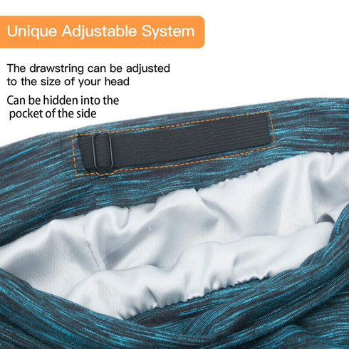 Silk Satin Lined Bonnet Sleep Cap, Adjustable Stay on All Night Hair Wrap Cover for Curly Hair Protection, Heather Lake