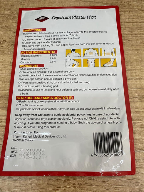 10 Count Capsaicin Patches, Hot Capsicum Patch 4.72"x7.08" for Pain Relief