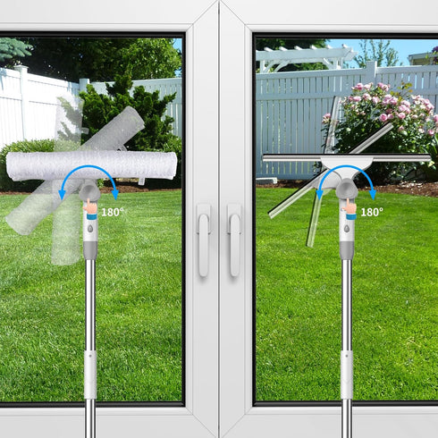 Window Cleaning Squeegee Kit, 14" Squeegee and Microfiber Scrubber with 54" Telescopic Pole for Glass and Shower