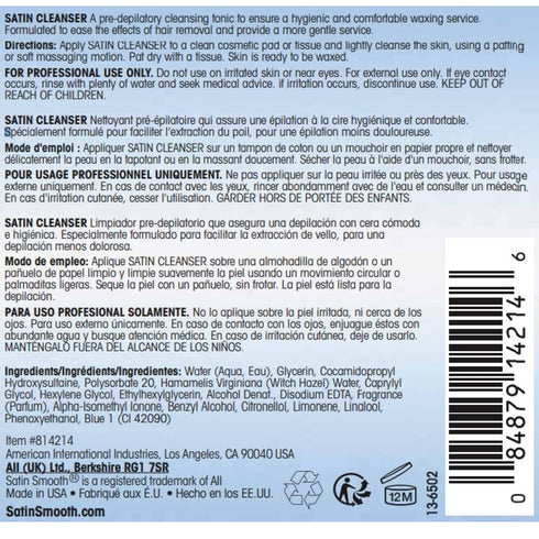 SATIN SMOOTH Pre Wax Cleanser, Antiseptic Skin Prep for Hair Removal, Deep Cleansing, 4 oz, 2-Pack