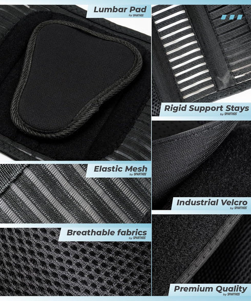 Sparthos Back Brace for Lower Back Pain, Immediate Relief from Sciatica, Herniated Disc, Breathable Design for Work