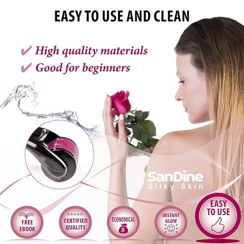 Microneedle Skin Roller - 540 Micro Needle Skin Care System - Titanium for Silky Smooth Skin - FREE E-Book