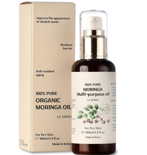 USDA Organic Moringa Oil, Pure Multi-Purpose Face, Body, Hair Oil - Food Grade, Cold Pressed, 3.4 fl oz with Pump