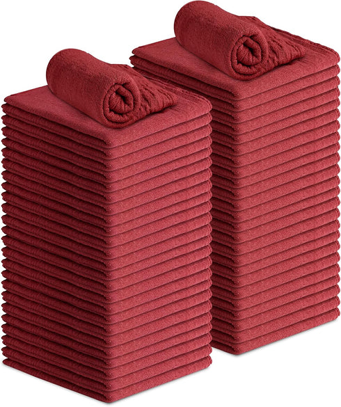 Avalon Towels Cotton Shop Rags: Pack of 50, 12x14 Inches Cleaning Rags for Automobiles, Industries & Homes (Red)