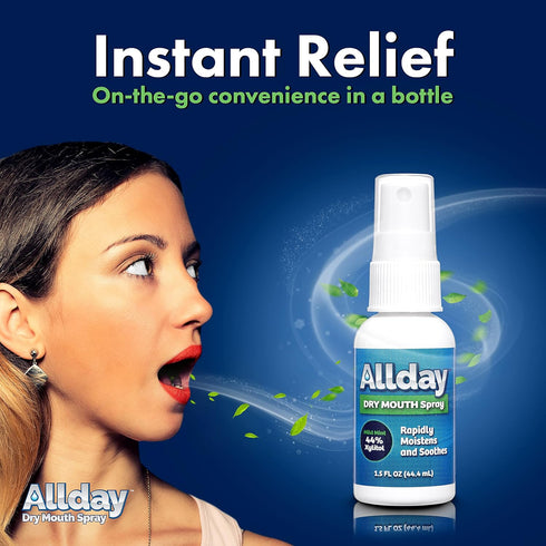 Allday Dry Mouth Spray - Maximum Strength Xylitol, Fast Acting Non-Acidic Spray (Pack of 2)