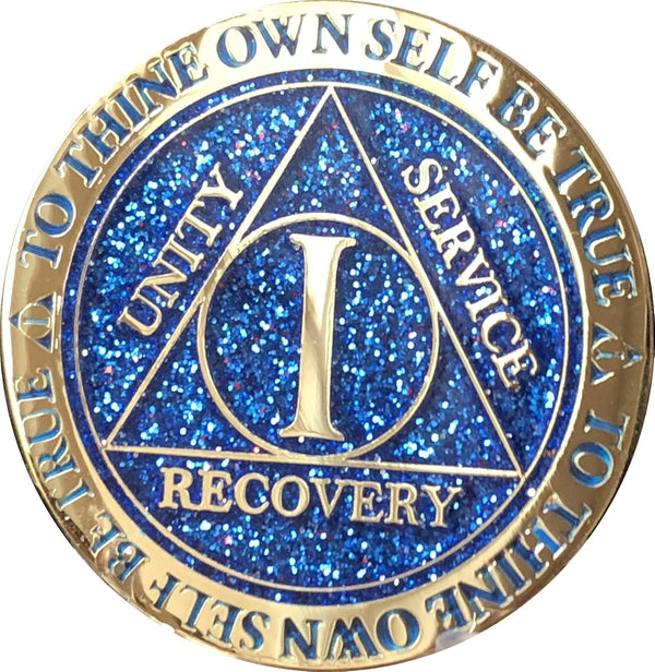 1 Year AA Medallion Reflex Blue Glitter Gold Plated Color Chip for Collectors