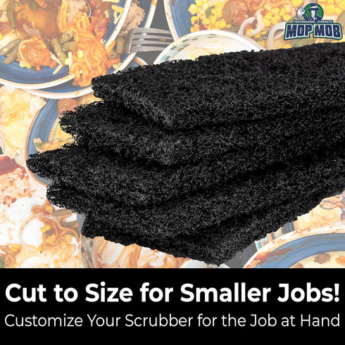 Heavy Duty XL Black Scouring Pad 5 Pack, 10 x 4.5in Large Nylon Scrubbing Sponges for Cleaning