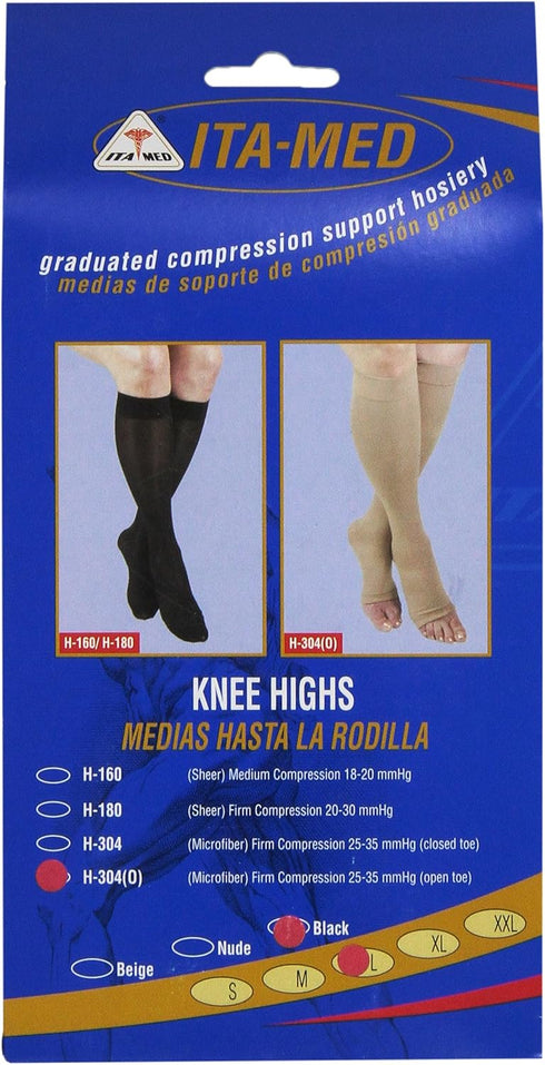 H-304(O)(2) ITA-MED I L BL Microfiber Knee Highs, Black, Large