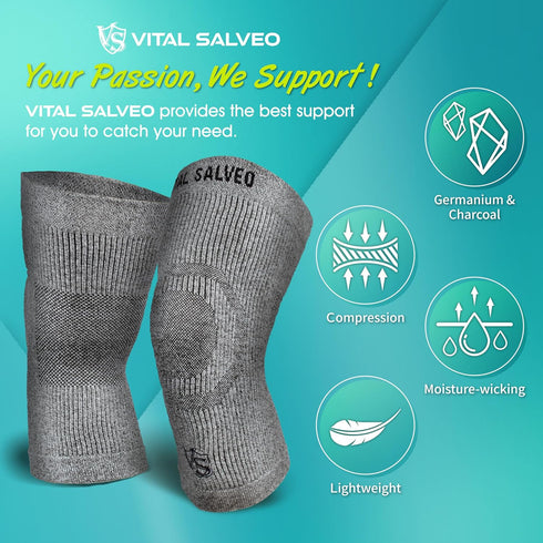 VITAL SALVEO Knee Sleeve-Knee Brace C3-COMFORT for Joint Pain Relief, Germanium and Charcoal Yarn for Men and Women