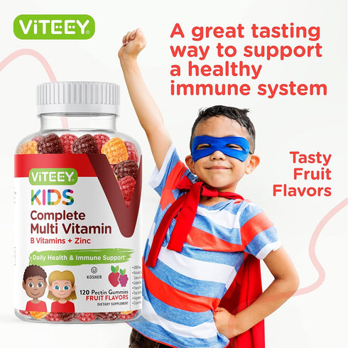 Kids Multivitamin Gummies, Complete Daily Essential Vitamins - 12 Essential Minerals & Vitamins, Chewable Fruit Flavor