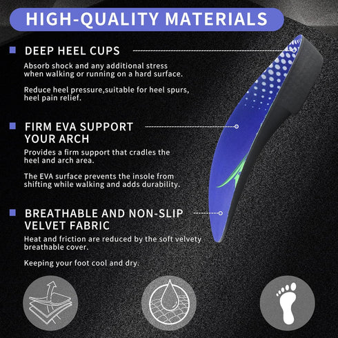 3/4 Arch Support Insoles for Men and Women, Orthotic Inserts for Flat Feet, Plantar Fasciitis Relief, M