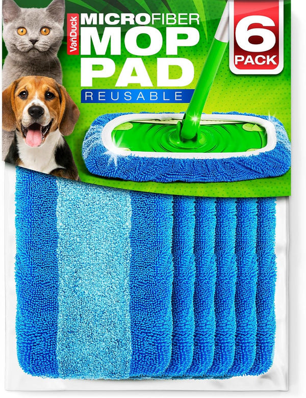 Reusable Pet Heavy Duty Mop Pads, Compatible with Swiffer Sweeper Mops (6-Pack), Washable Microfiber for Wet & Dry Use