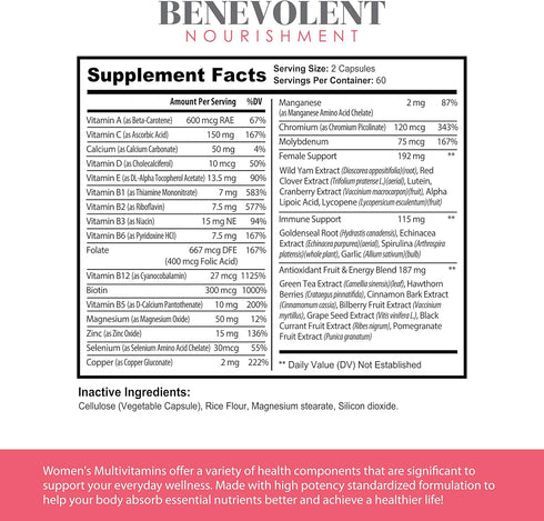 Multivitamin for Women - Supplement for Energy, Immunity, & Female Support - Daily Vitamins for Women with Biotin, Calcium, Magnesium - Non-GMO, Vegetarian Women’s Multivitamin - 120 Caps