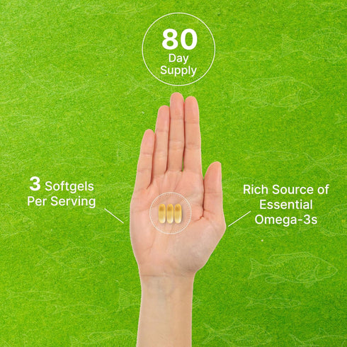 DEAL SUPPLEMENT Omega 3 Fish Oil Supplements - 3,000mg Per Serving, 240 Softgels for Brain & Heart Support